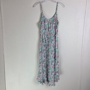 J Crew Midi Dress 4 Pink Floral Print Viscose‎  Spaghetti Strap